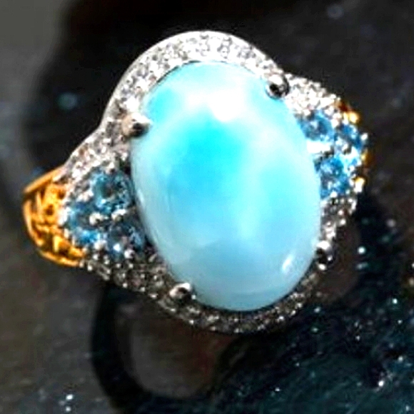 DESTINY BLACK Jewelry - SIZE 8/ 7.30 ctw Larimar Multi Gemstone Ri…